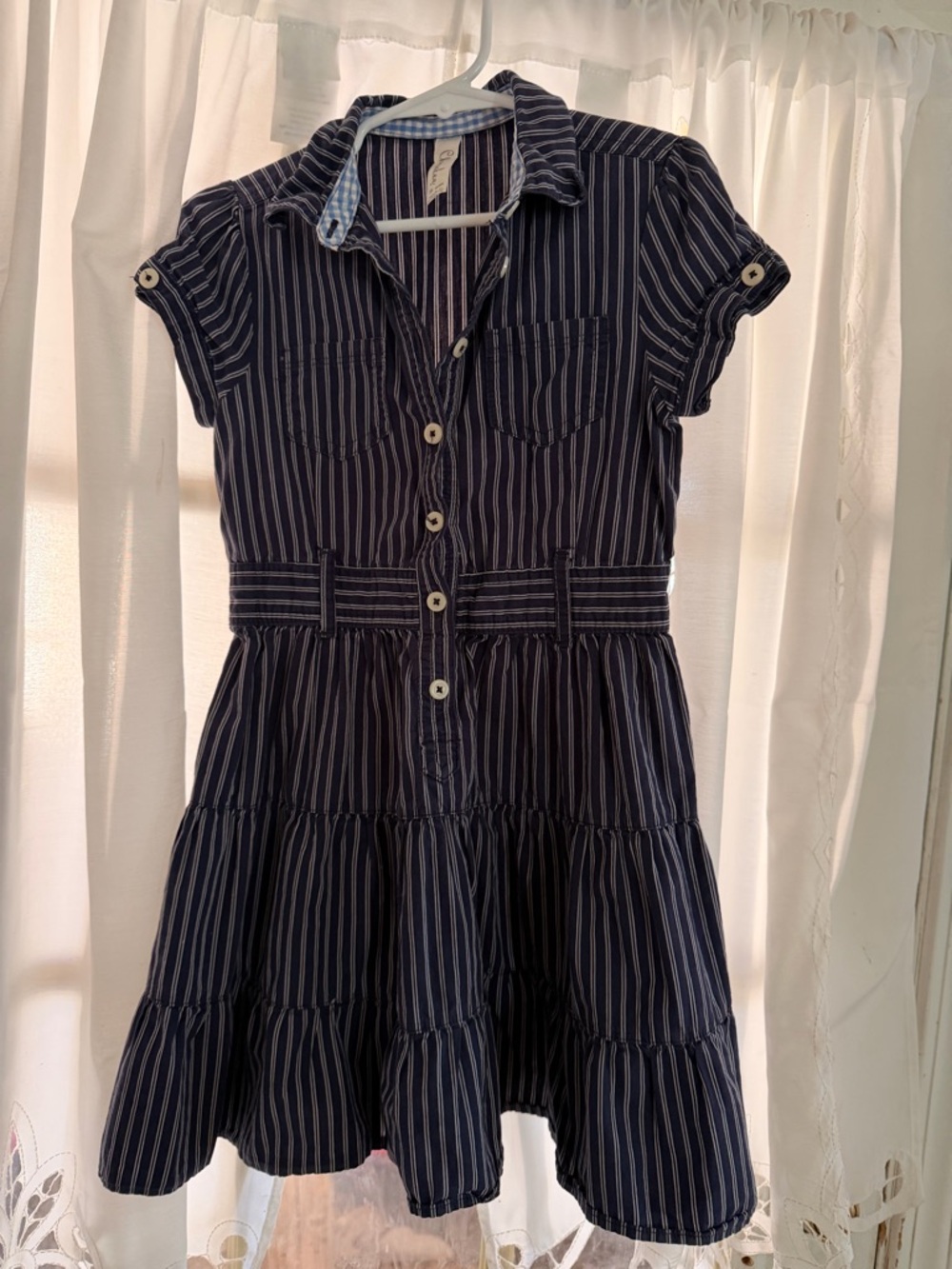Cherokee Navy and White Striped Button-Front Dress